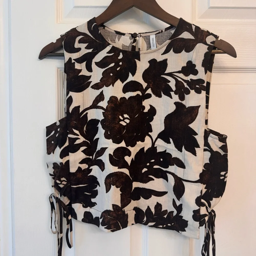 MANGO Linen Set Floral Top & Wide Leg Pants